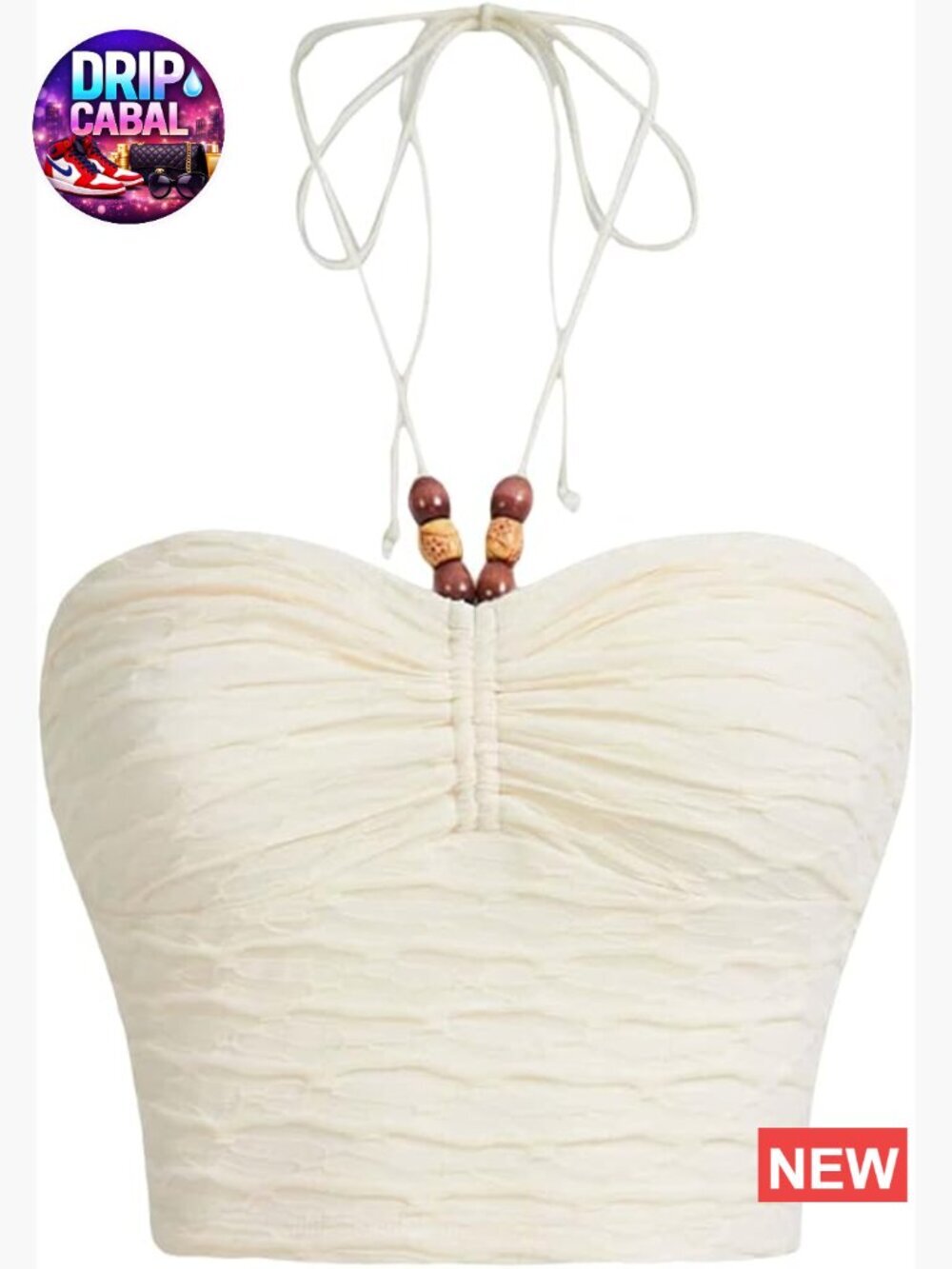 Sleeveless Halter Crop Top with Tie Back - Ruched Knit